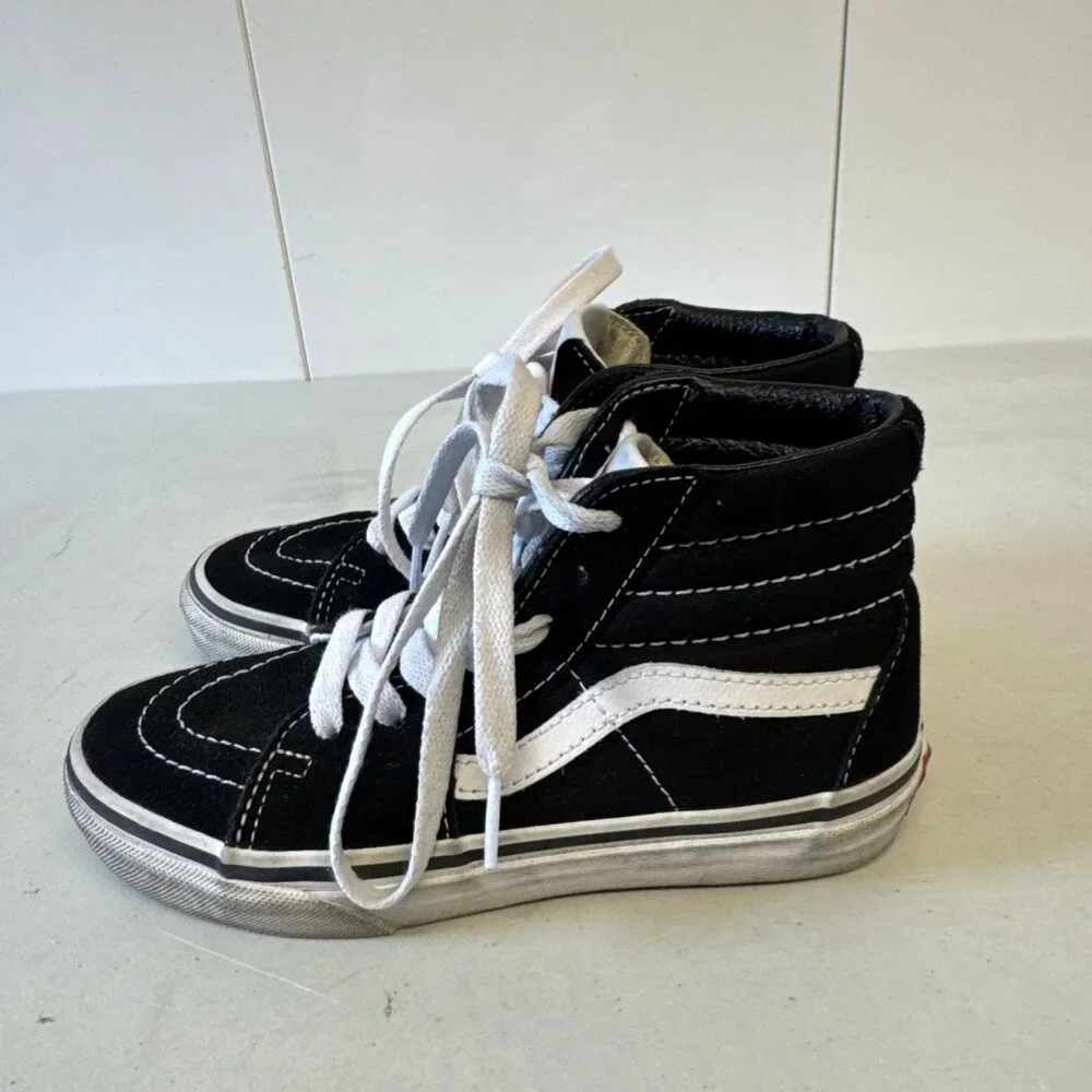 Size 1 Kids - VANS Sk8- High BMX Black‎ White Suede Shoes